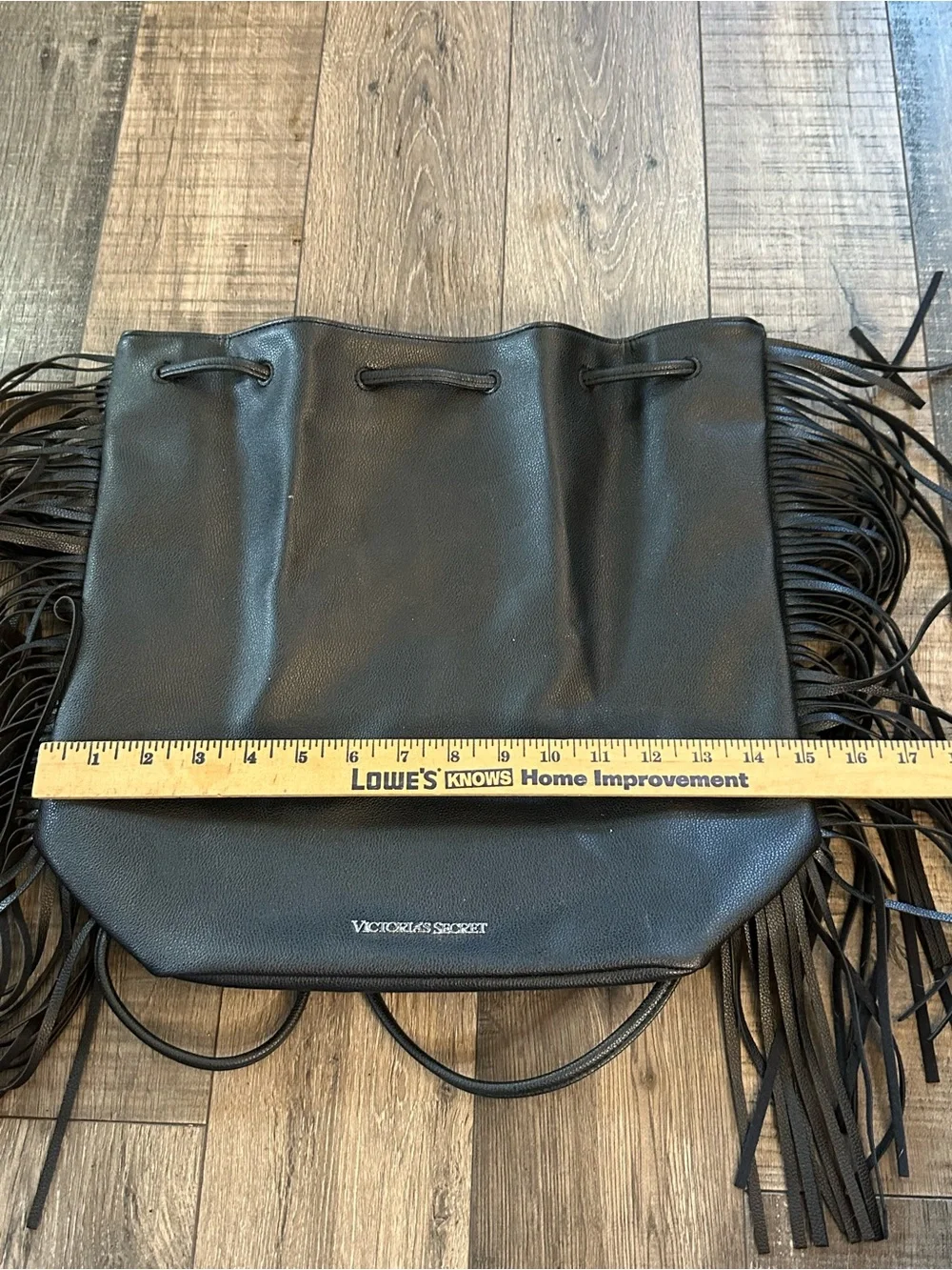 Victoria's Secret Faux Leather Fringe Tassel Fringe Bag Large Black Backpack - Picture 6 of 8